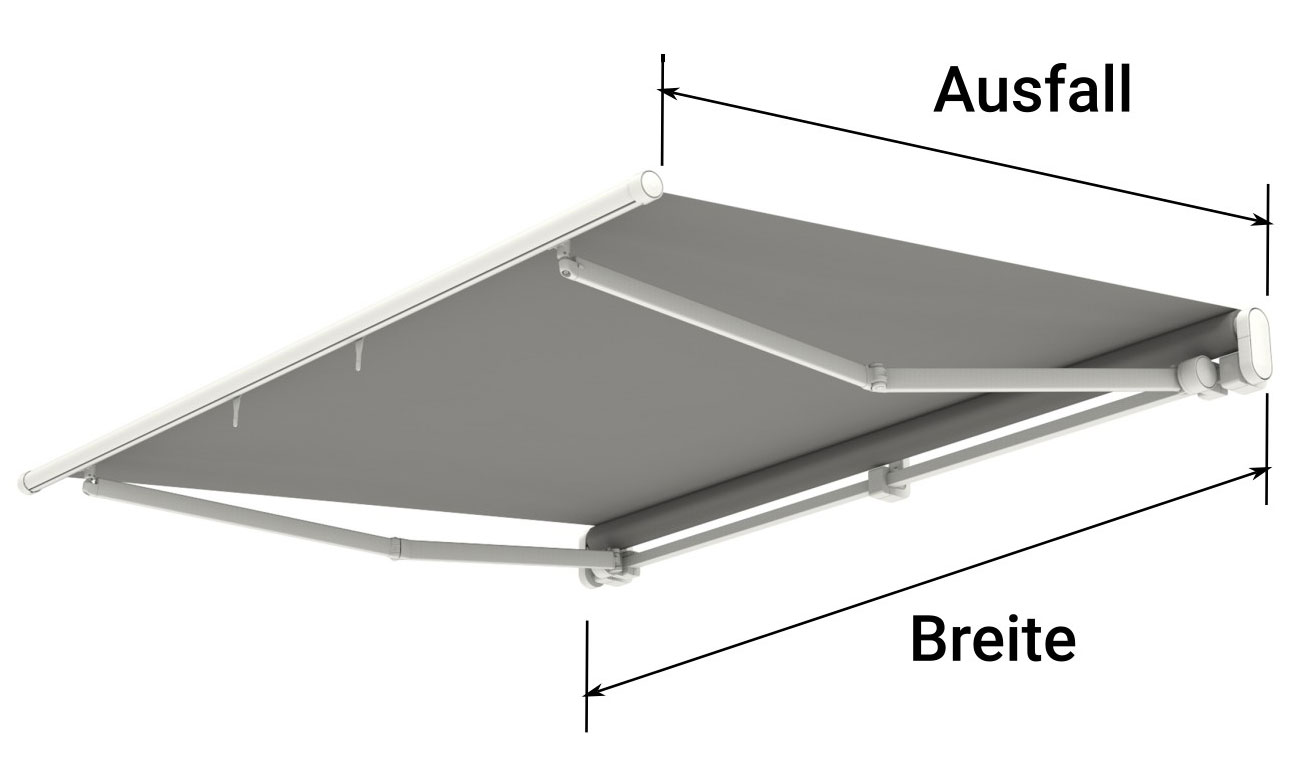 Maße der UNICO Offene Gelenkarmmarkise