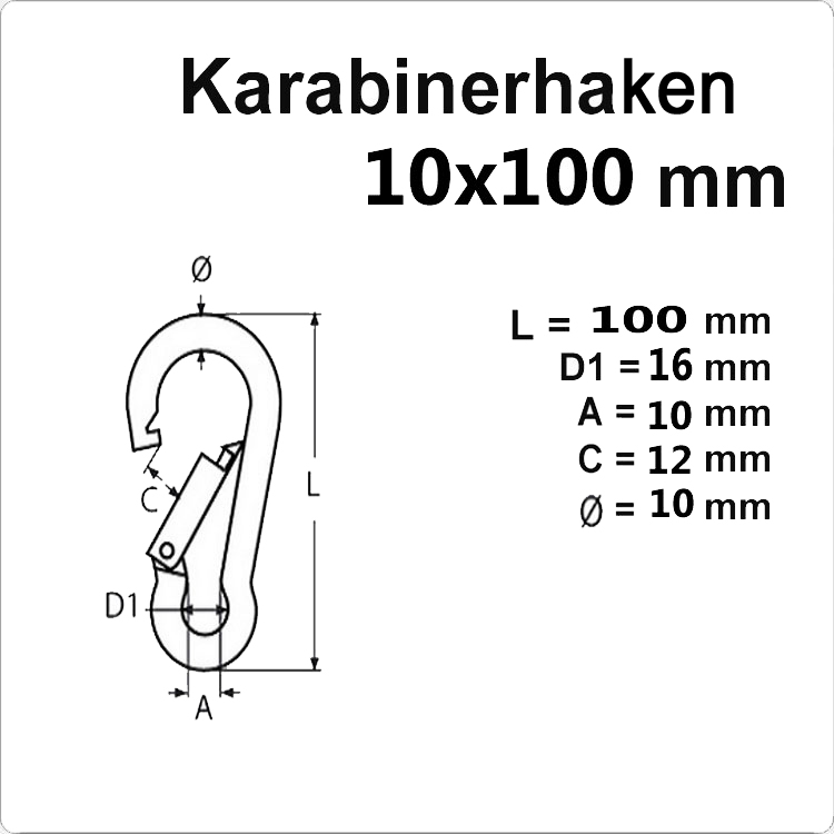 Edelstahl Karabinerhaken - 10x100mm Bild 2
