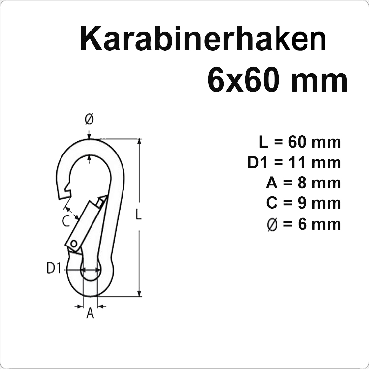 Edelstahl Karabinerhaken - 6x60mm Bild 2
