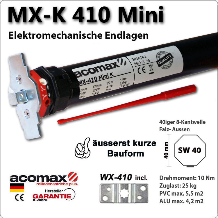 ACOMAX Rohrmotor MX-K-410 Min 10Nm - 230V / 50HZ Bild 1