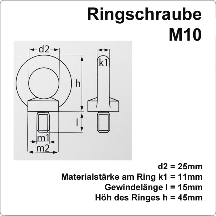 Edelstahl Ringschraube mit M10 Gewinde Bild 2