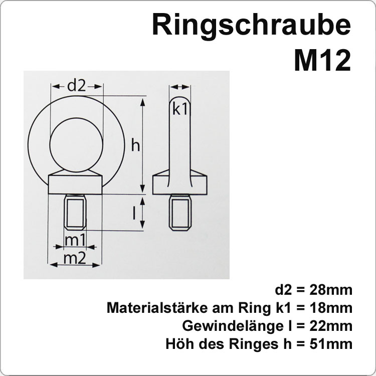 Edelstahl Ringschraube mit M12 Gewinde Bild 2