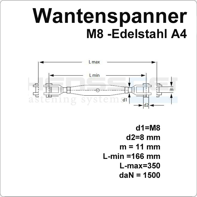 Edelstahlseil Wantenspanner M8 Länge 166-240mm Bild 2